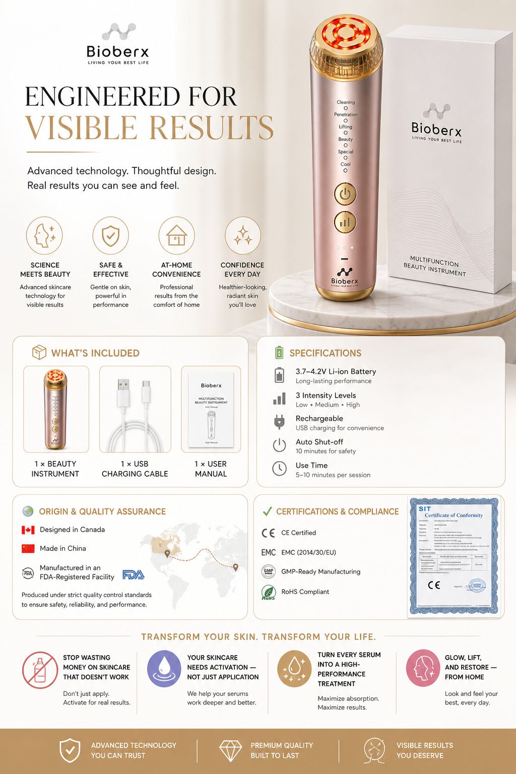 Bioberx RadianceLift Pro Multifunction Beauty Device | Lift, Glow & Deep Absorption Technology