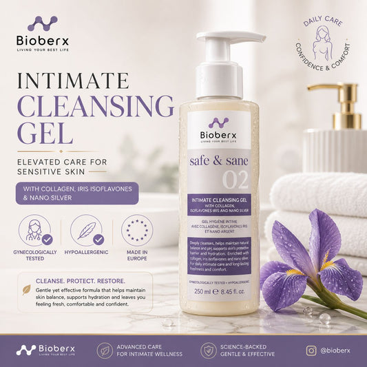 Bioberx Intimate Cleansing Gel with Collagen, Iris Isoflavones & Nano Silver - Gentle Daily Care
