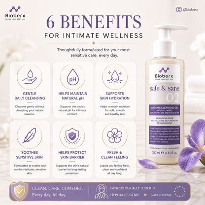 Bioberx Intimate Cleansing Gel with Collagen, Iris Isoflavones & Nano Silver - Gentle Daily Care