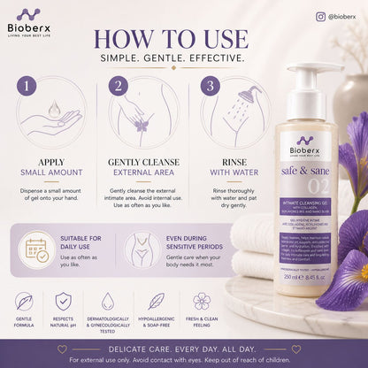 Bioberx Intimate Cleansing Gel with Collagen, Iris Isoflavones & Nano Silver - Gentle Daily Care