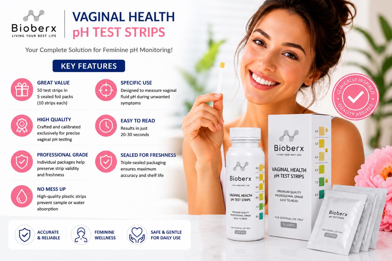 Bioberx Vaginal Health pH Test Strips (50 Professional-Grade Strips) | Feminine pH Monitor